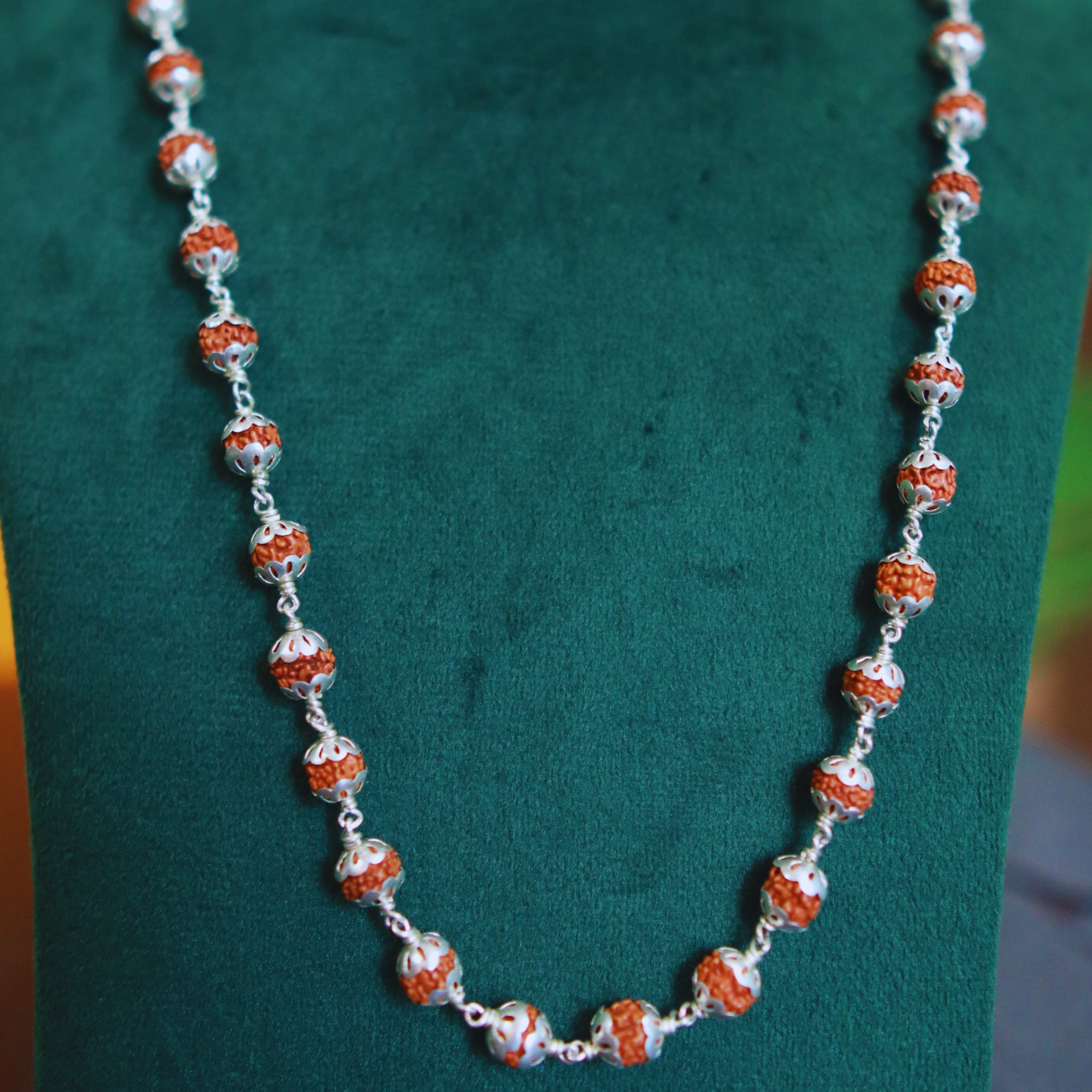 Rudraksha 54 Beads in Silver Cups