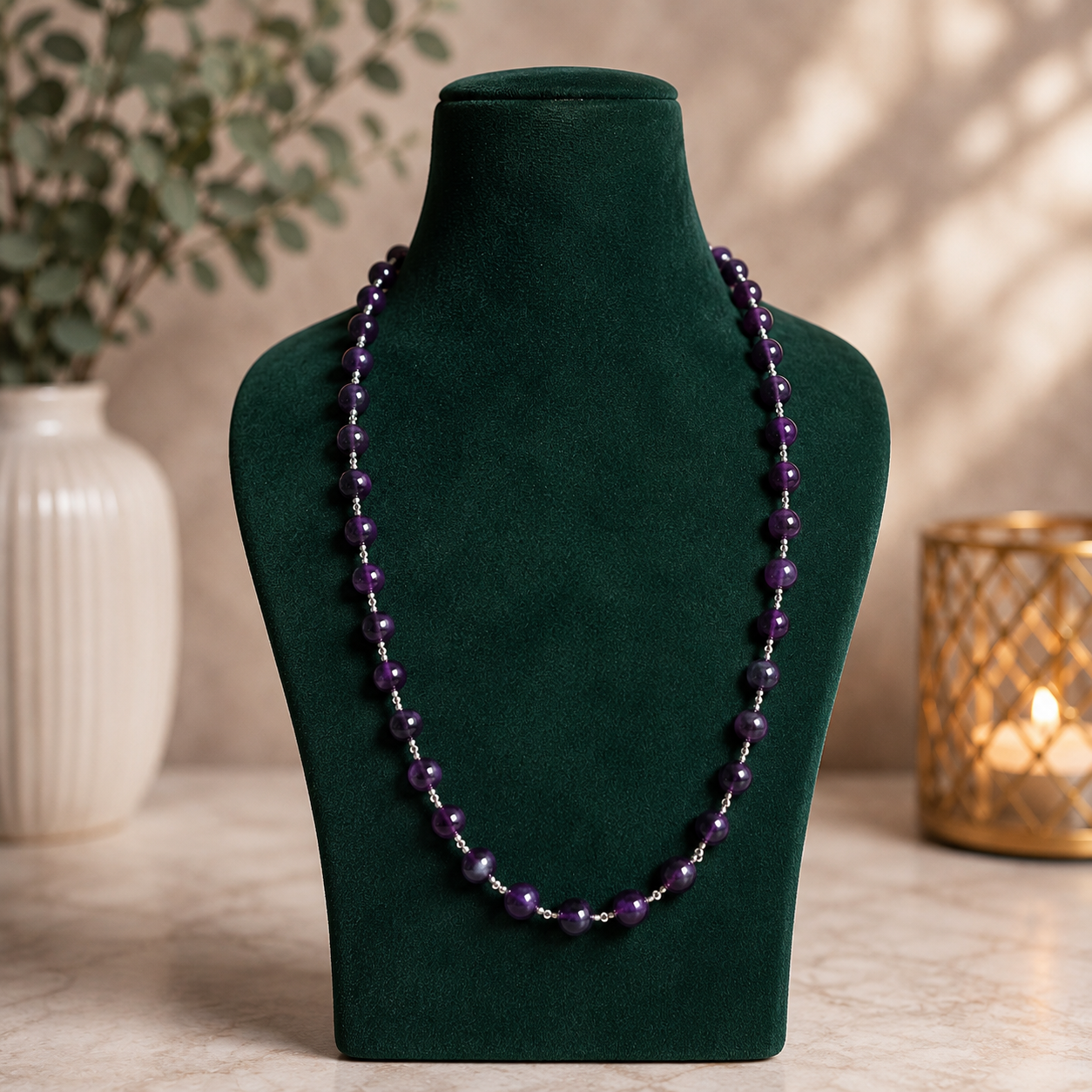 Amethyst 54 Beads in Silver wire