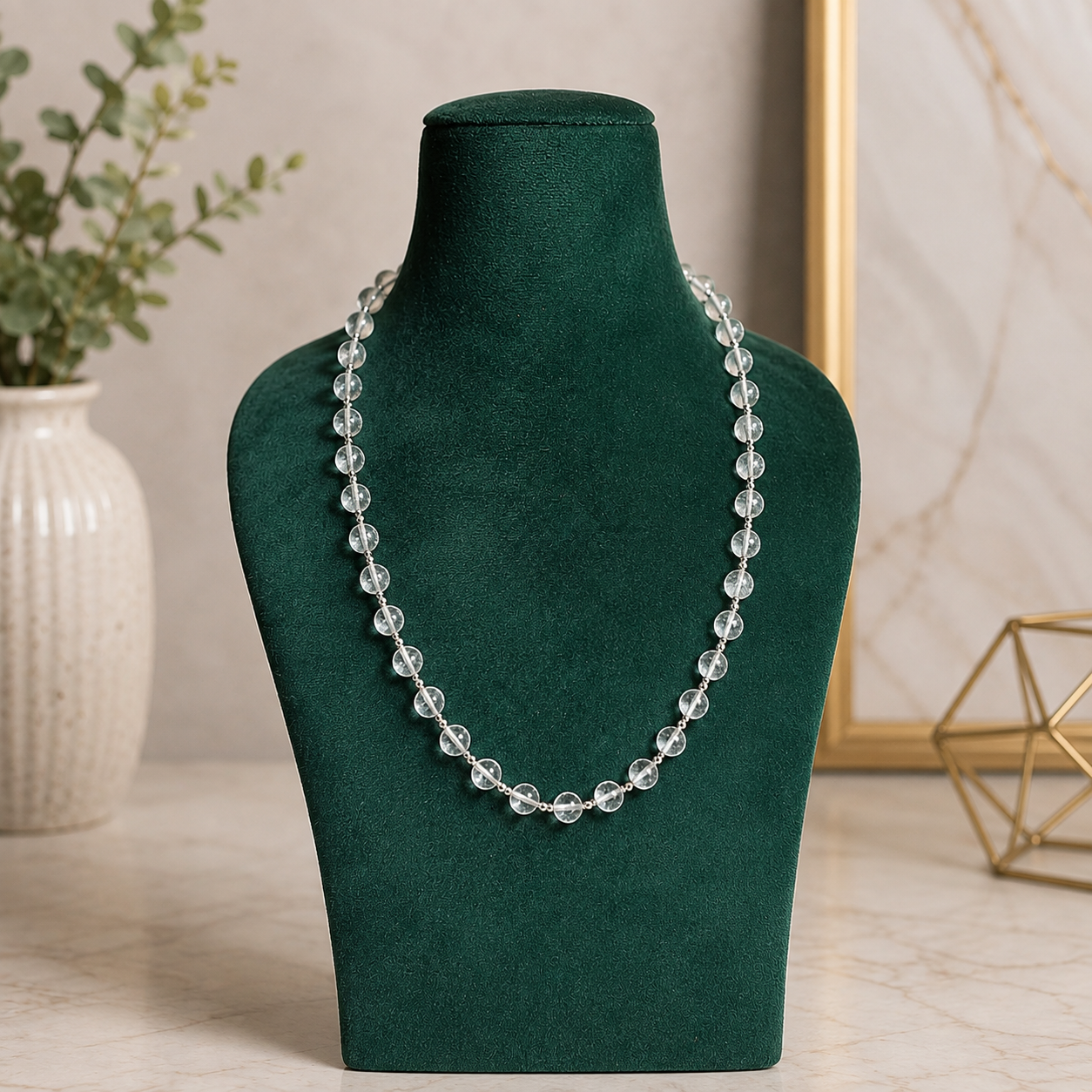 Spatika 54 beads : 8 MM in Silver