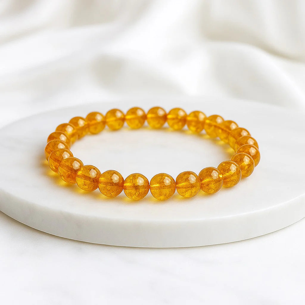 Natural Citrine Bracelet - 8mm Beads Elastic Stretch Bracelet for Men & Women